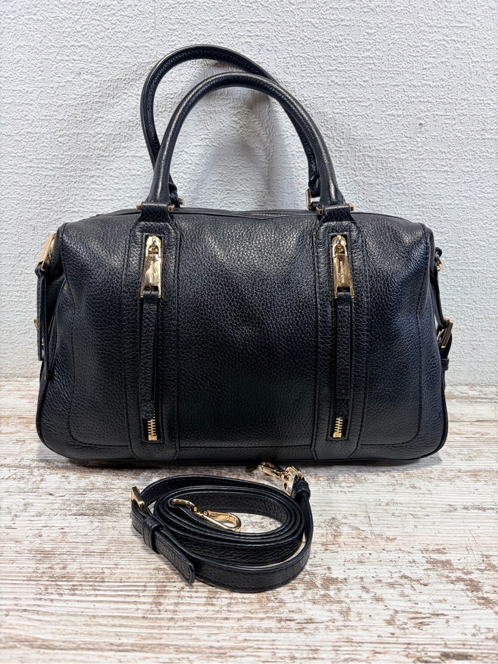 Michael Kors Julia Large Black Pebbled Leather Satchel Crossbody Bag
